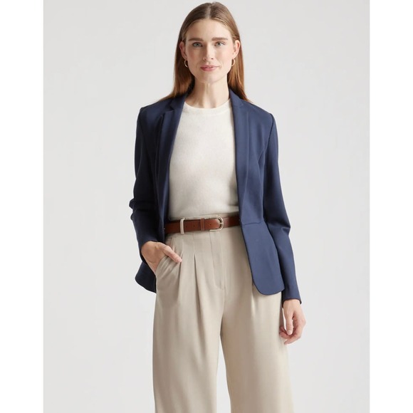 Quince Jackets & Blazers - QUINCE Navy Ultra-Stretch Black Ponte Blazer NWT Size XS